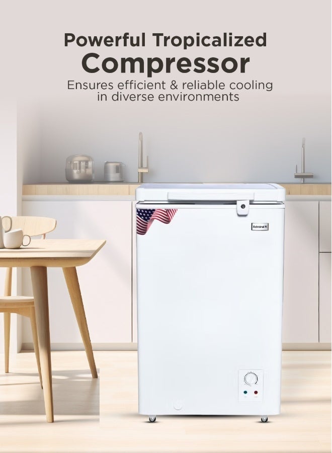 Admiral 125L Chest Freezer – Model ADCF125WE | Compact Deep Freezer with Adjustable Thermostat, Energy Efficient Cooling, and Manual Defrost – Ideal for Homes, Offices, and Small Shops – White Finish 125 L 120 W ADCF125WE White - Image 2