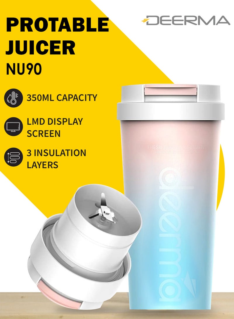 Deerma Portable 2 In 1 Cordless Juicer Blender and Thermos Wireless Juicer Cup Keep Warm & Cold Safety Lock with Twin-lids,Stirring & Drinking Cup Lid 300 ml 50 W NU90 Multicolour  - Image 1