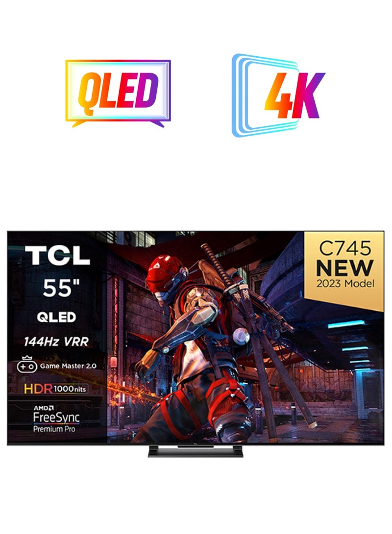 TCL 55 Inch, QLED (2023), 144HZ VRR , Google TV, Built in receiver - 55C745 Black 55C745 Black  - Image 1