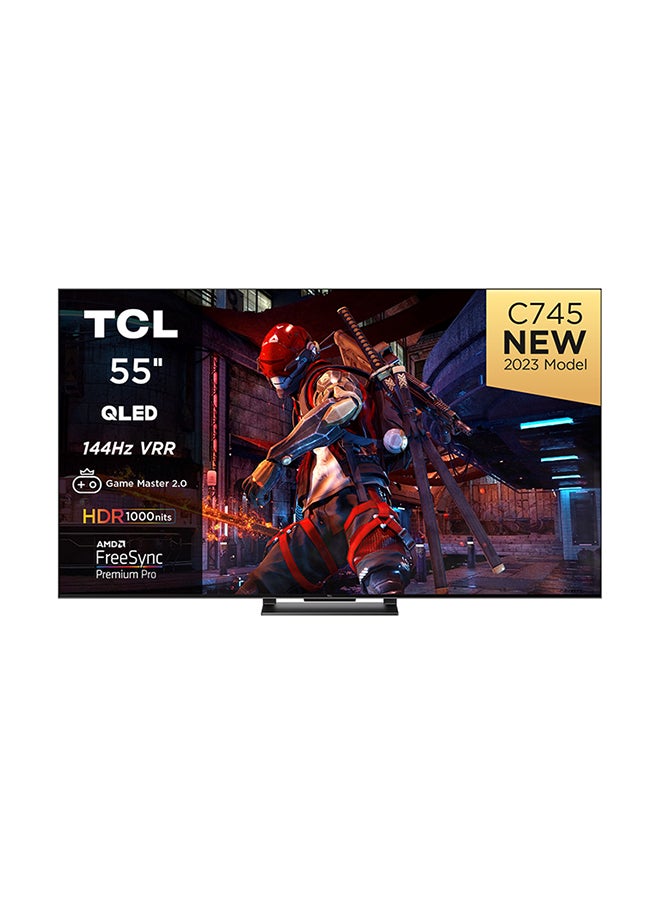 TCL 55 Inch, QLED (2023), 144HZ VRR , Google TV, Built in receiver - 55C745 Black 55C745 Black - Image 1