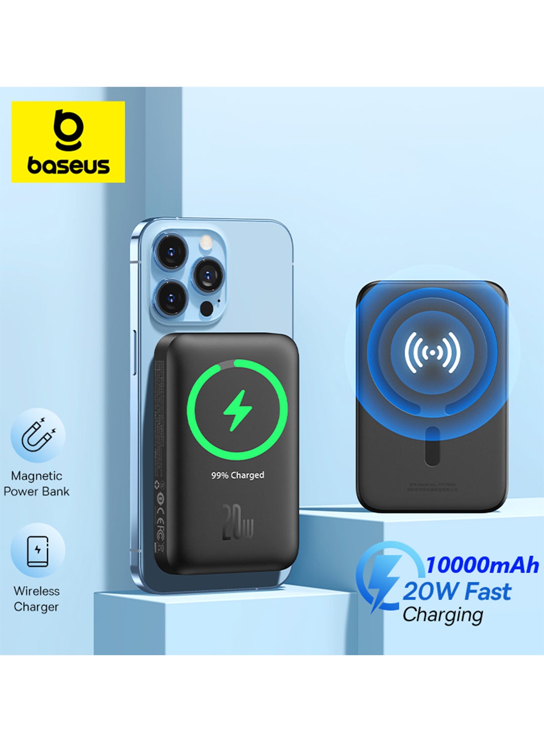 Baseus 10000 mAh MagSafe Portable Charger, 10000mAh Wireless