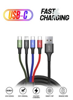 بيسوس سلك شحن متعدد سريع ومضفر من النايلون 4 في 1، كابل شاحن متعدد مزدوج من النوع C، Lightning، Micro USB لأجهزة iPhone، والأجهزة اللوحية، وSamsung Galaxy، وPS والمزيد متعدد الألوان (سلسلة 2 من النوع C)  - Image 1