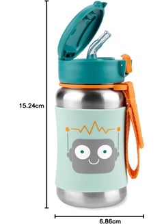 Skip Hop Toddler Sippy Cup With Straw, Sparks Stainless Steel Straw Bottle, Robot  - Image 4