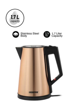 GEEPAS Three Layer Stainless Steel Electric Kettle| 360-Degrees Rotation, Boil Dry Protection and Automatic Cut-Off| Perfect for Boiling Water, Milk, Tea| 1850-2200 W, Seamless Welding| 2 Years Warranty, Metallic brown Color 1.7 L 2200 W GK38033 Gold/Black  - Image 1