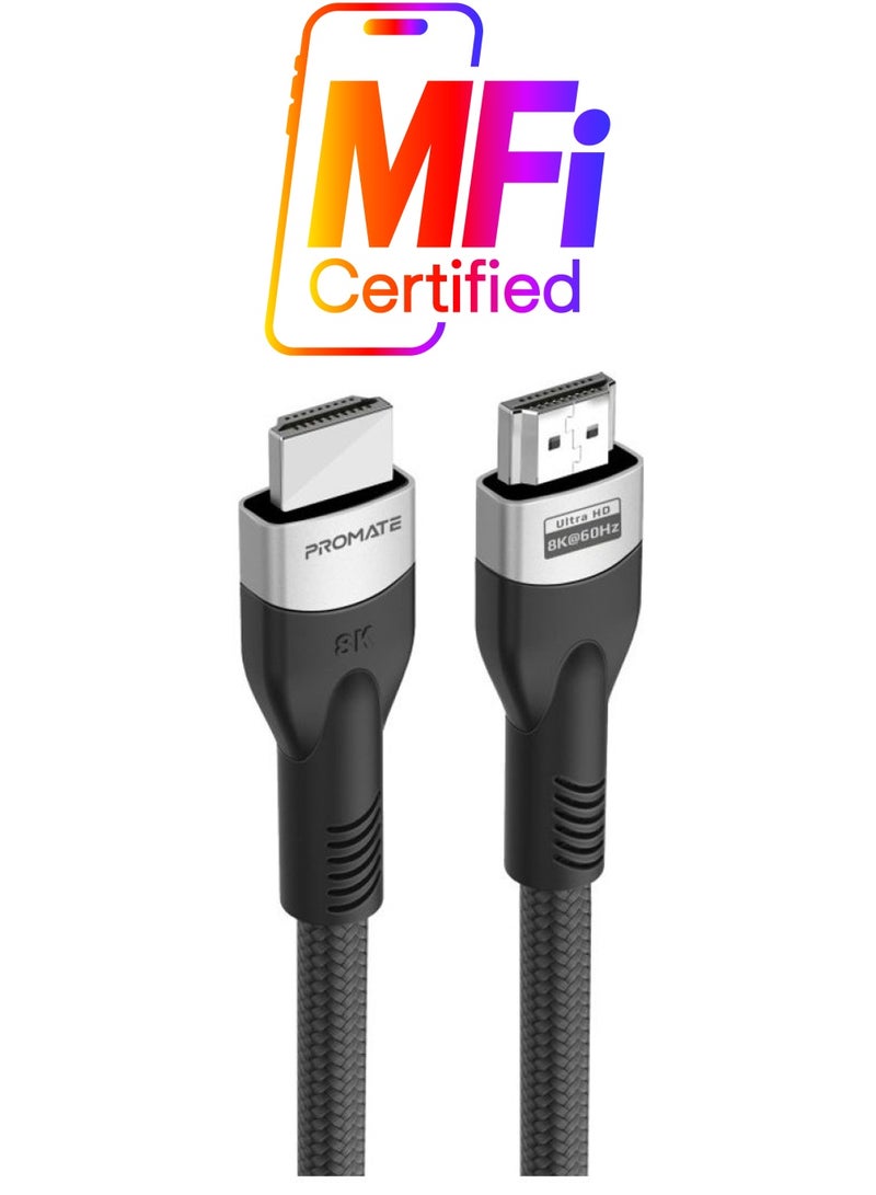 PROMATE HDMI 2.1 Cable, 5m HDMI to HDMI Slim Cable with 48Gbps Bandwidth, 8K@60Hz Resolution, UHD Dynamic HDR eARC Wire for MacBook Pro, PS5, TV, Xbox, Roku, UHD TV, Blu-ray Projector, PrimeLink8K-500 Black - Image 1