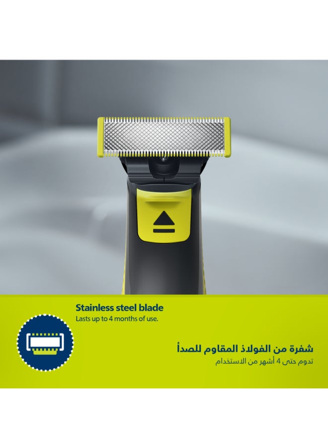 OneBlade Face And Body QP2824 Dual-Sided Blade Unique OneBlade Technology 45min Cordless Waterproof Electric Beard Trimmer And Shaver Lime Green,Charcoal Grey - https://f.nooncdn.com/p/pnsku/N53407479A/45/_/1728026507/e4fcfbdd-b398-44eb-a243-976e05c74656.jpg?format=jpg&width=original