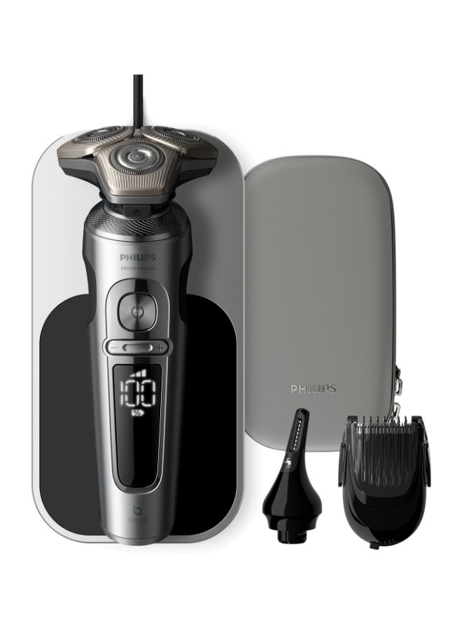 فيليبس ماكينة الحلاقة SP9871/22 من Philips | ماكينة حلاقة كهربائية للحلاقة الرطبة والجافة سلسلة S9000 Prestige | تقنية SkinIQ الذكية لحلاقة مريحة ودقيقة | رؤوس مرنة، شحن لاسلكي | 60 دقيقة من الاستخدام اللاسلكي، مع حقيبة سفر  - Image 1