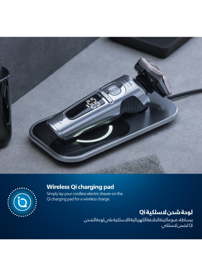 Shaver SP9871/22,S9000 Prestige Wet & Dry Electric Razor,Smart SkinIQ Tech for a Close, Comfortable Shave,Flexible Heads, Wireless Charging,60min Cordless, Travel Case Included Carbon Grey