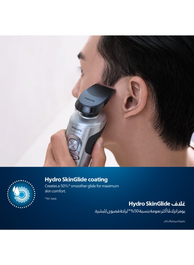 Shaver SP9871/22,S9000 Prestige Wet & Dry Electric Razor,Smart SkinIQ Tech for a Close, Comfortable Shave,Flexible Heads, Wireless Charging,60min Cordless, Travel Case Included Carbon Grey