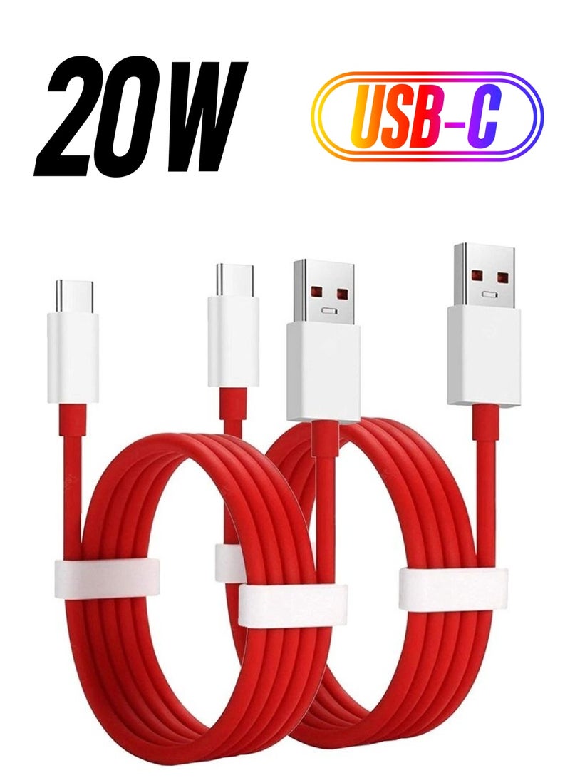 MARGOUN 2 Pack Of OnePlus Type C Dash Charging USB Data Cable Red  - Image 1