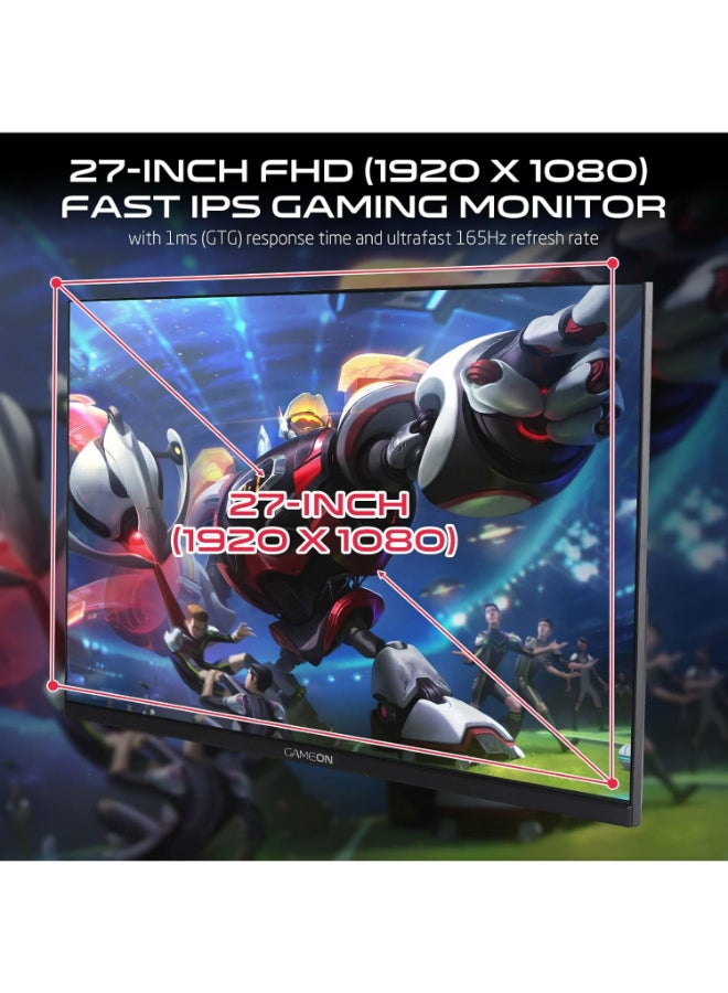 GameOn - 27" FHD (1920x1080) 165Hz, 1ms with 2 HDMI, Flat Panel Anti-Glare Hard Coating (3H), IPS, Nvidia G-Sync, AMD FreeSync & Console Compatible, LED - GOVE127FHD165 | Black - Image 1