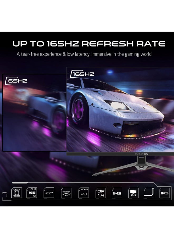GameOn - 27" FHD (1920x1080) 165Hz, 1ms with 2 HDMI, Flat Panel Anti-Glare Hard Coating (3H), IPS, Nvidia G-Sync, AMD FreeSync & Console Compatible, LED - GOVE127FHD165 | Black - Image 1