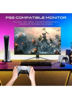 جايم أون شاشة ألعاب مسطحة مقاس 27 بوصة بدقة FHD و165 هرتز 1 مللي ثانية ووحدة تحكم HDMI 2.1 متوافقة مع وحدة التحكم باللون الأسود أسود  - Image 3