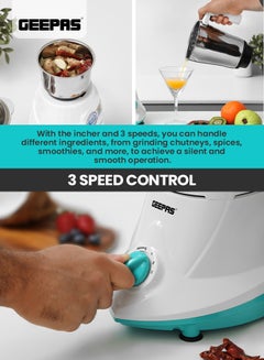 GEEPAS 3-In-1 Electric Mixer Grinder With Stainless  Steel Jars 1.2 L 550 W GSB5080 White/Blue/Silver  - Image 5