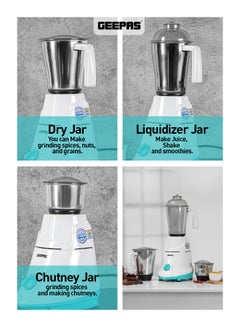 GEEPAS 3-In-1 Electric Mixer Grinder With Stainless  Steel Jars 1.2 L 550 W GSB5080 White/Blue/Silver  - Image 4
