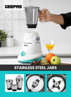 GEEPAS 3-In-1 Electric Mixer Grinder With Stainless  Steel Jars 1.2 L 550 W GSB5080 White/Blue/Silver  - Image 3