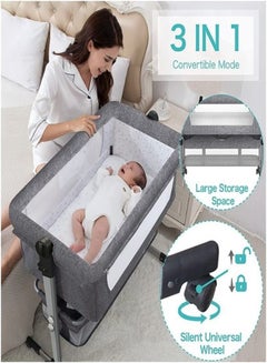 Movable Crib Foldable Height Adjustment Baby Cradle Bed- Dark Grey, 33-006-12D - pnsku/N53407943A/45/_/1711435105/8070e8ec-40d2-43b5-8bec-18b86f9c2108