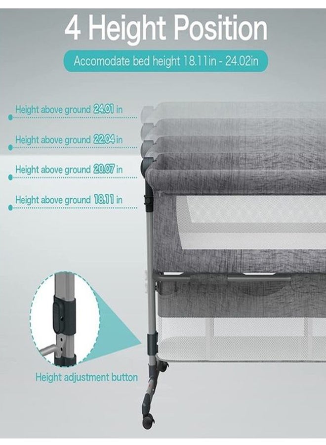 Movable Crib Foldable Height Adjustment Baby Cradle Bed- Dark Grey, 33-006-12D