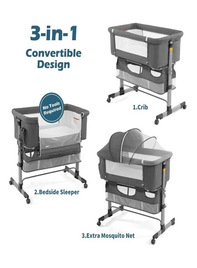 Baby love Movable Crib Foldable Height Adjustment Baby Cradle Bed- Dark Grey, 33-006-12D  - Image 3