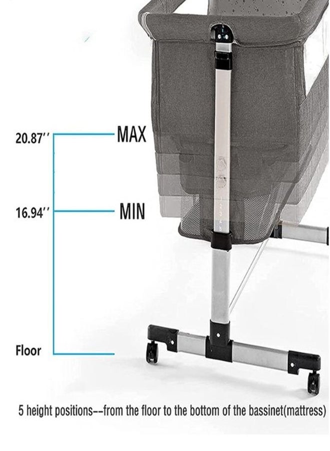 Movable Crib Foldable Height Adjustment Baby Cradle Bed- Dark Grey, 33-006-12D