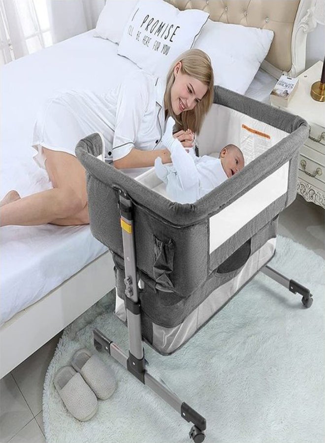 Movable Crib Foldable Height Adjustment Baby Cradle Bed- Dark Grey, 33-006-12D