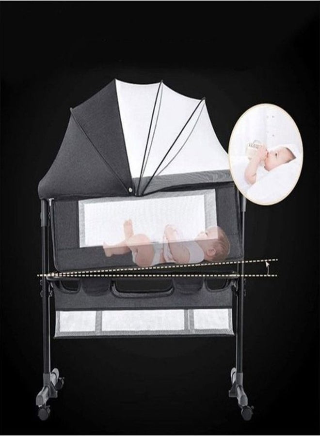 Movable Crib Foldable Height Adjustment Baby Cradle Bed- Dark Grey, 33-006-12D