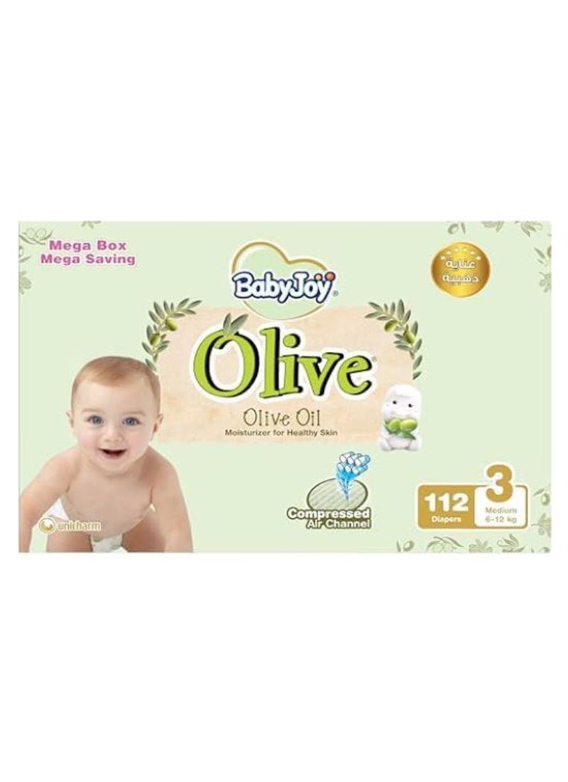 BabyJoy Olive Mega Pack Medium Diapers, 6 -12 Kg, 56 X 2, 112 Count