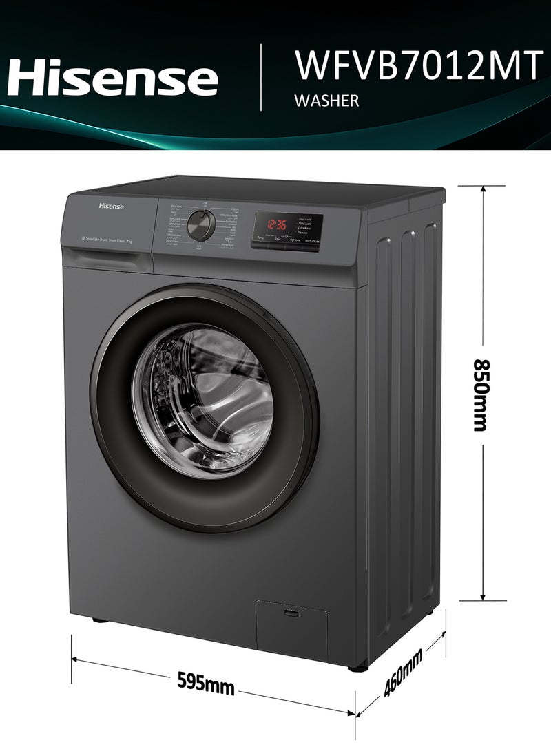Hisense 7Kg Front Loading Washing Machine 1200 Rpm, With Pause & Add, Drum Clean, Silver Color, Model Wfvb7012Mt -1 Years Full Warranty 7 kg WFVB7012MT Titanium - Image 2