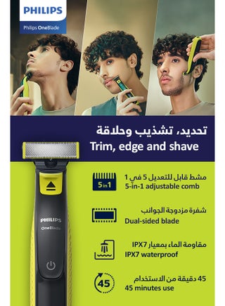 ماكينة OneBlade QP2724/20 من Philips | تشذيب، تحديد، وحلاقة أي طول للشعر | مشط قابل للتعديل 5 في 1، شفرة مزدوجة الجوانب | 45 دقيقة من الاستخدام اللاسلكي | شحن عبر USB - pnsku/N53408181A/45/_/1752496538/bd209dbf-e1d3-4247-ba73-95b7ad9a59c5