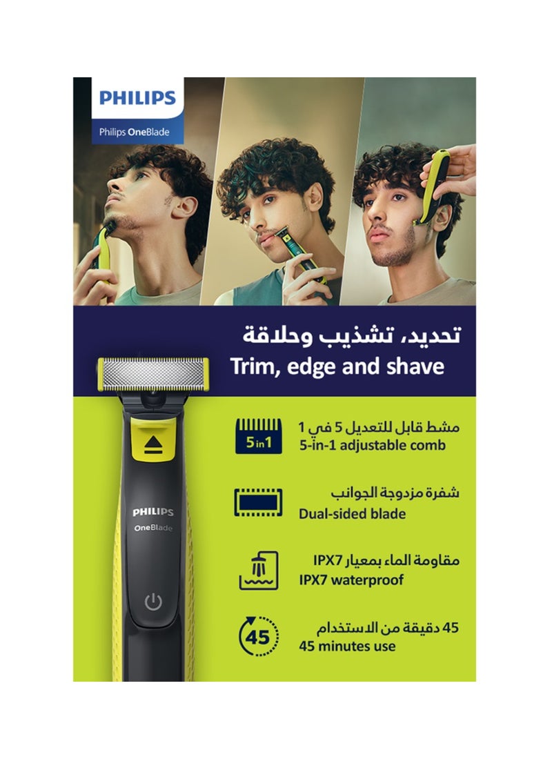 Philips OneBlade QP2724/20,Trim, Edge & Shave Any Length of Hair| 5-in-1 Adjustable Comb, Dual-Sided Blade,45min Cordless Use, USB Charging Lime Green,Charcoal Grey - Image 2