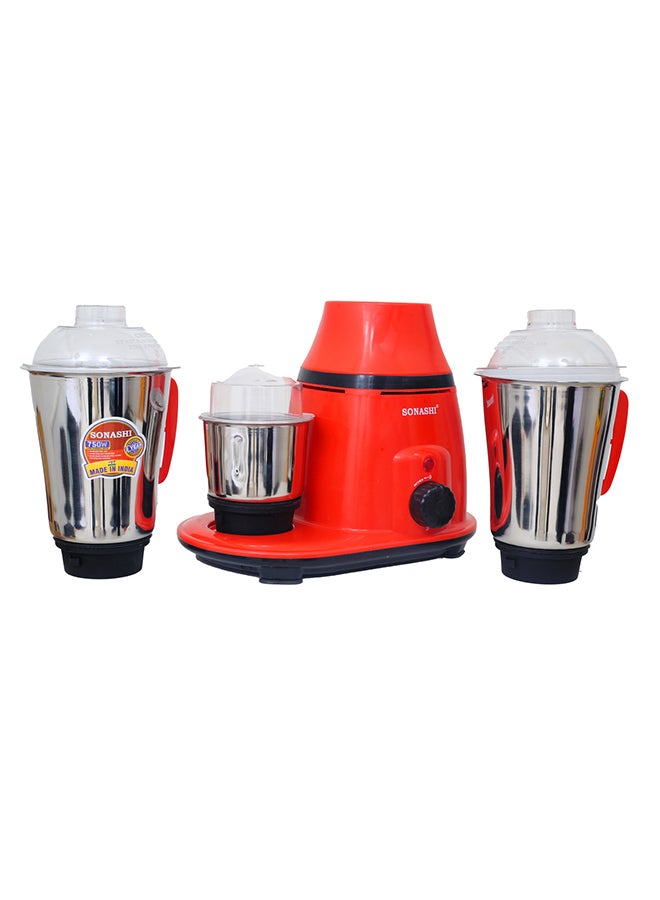 SONASHI - 3-in-1 Mixer Grinder with Copper Motor - 3 Speed, 3 Stainless Steel 1.75L 1.0 L Dry And 0.5L Jars for Wet/Dry Grinding Liquidizing with Durable Lids 750 W SB-193 Red - Image 1
