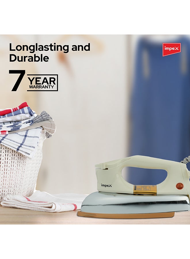 Impex - Automatic Dry Iron| Heavy Duty Iron Box With Temperature Settings Dial And Auto Shut Off Function| Super Deluxe Heavy Weight Iron Box, Suitable For All Kinds of Fabric| Equipped With Ceramic Coating 1200 W IB 201 Ivory - Image 1