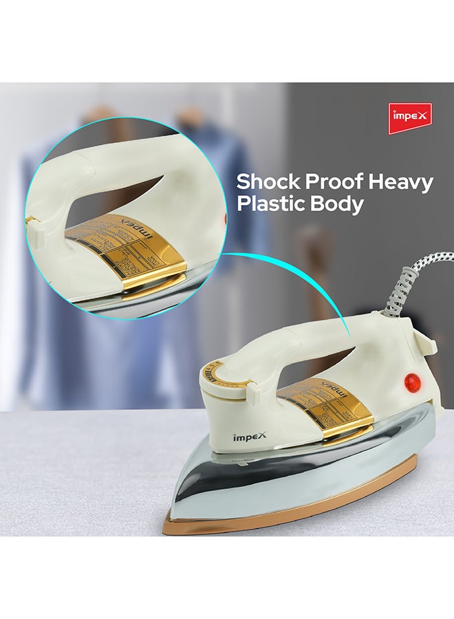 Impex - Automatic Dry Iron| Heavy Duty Iron Box With Temperature Settings Dial And Auto Shut Off Function| Super Deluxe Heavy Weight Iron Box, Suitable For All Kinds of Fabric| Equipped With Ceramic Coating 1200 W IB 201 Ivory - Image 1