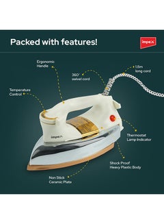 Impex Automatic Dry Iron| Heavy Duty Iron Box With Temperature Settings Dial And Auto Shut Off Function| Super Deluxe Heavy Weight Iron Box, Suitable For All Kinds of Fabric| Equipped With Ceramic Coating 1200 W IB 201 Ivory  - Image 5