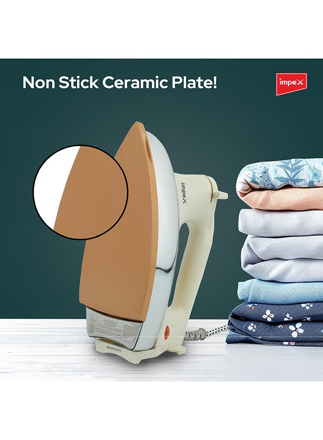Impex - Automatic Dry Iron| Heavy Duty Iron Box With Temperature Settings Dial And Auto Shut Off Function| Super Deluxe Heavy Weight Iron Box, Suitable For All Kinds of Fabric| Equipped With Ceramic Coating 1200 W IB 201 Ivory - Image 1