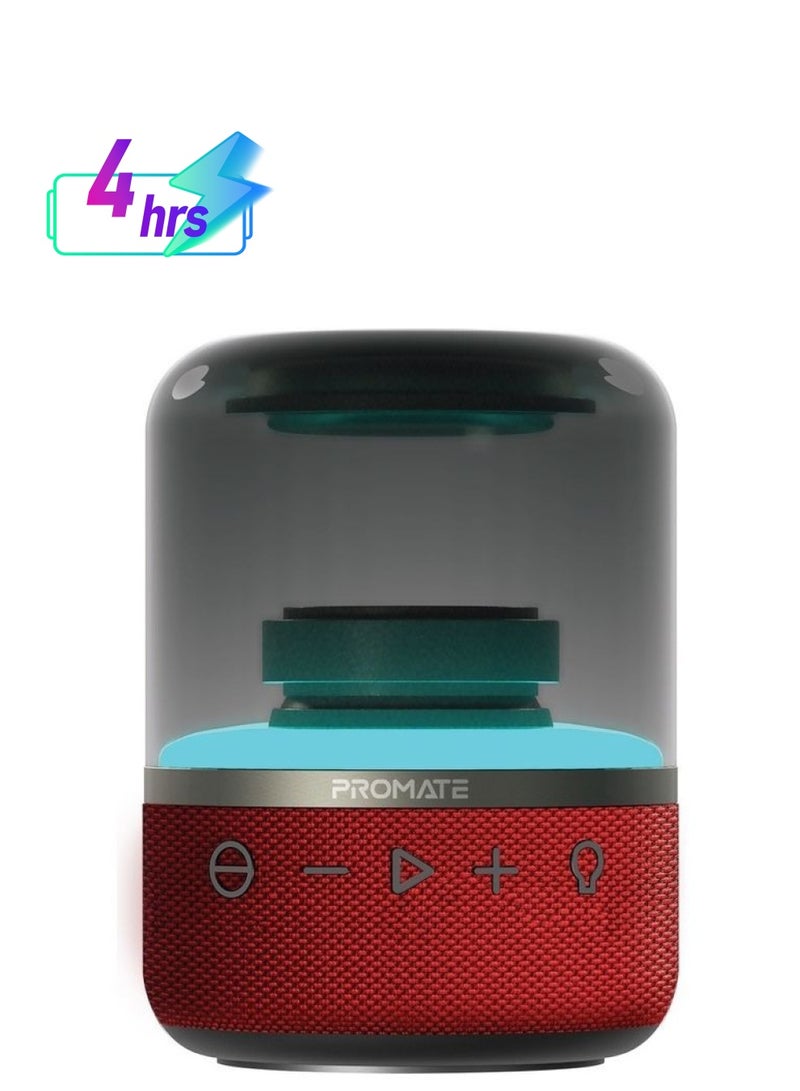 PROMATE - Portable Wireless Speaker,Powerful 8W 360-Degree HD Stereo Speaker with TWS,Retro LED Light Show,4H Playtime,USB Media Port,TF Card Slot and 3.5mm Port for Bluetooth Enabled Devices,Glitz Red - Image 1