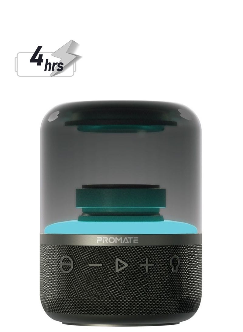 PROMATE Portable Wireless Speaker,Powerful 8W 360-Degree HD Stereo Speaker with TWS,Retro LED Light Show,4H Playtime,USB Media Port,TF Card Slot and 3.5mm Port for Bluetooth Enabled Devices,Glitz Black  - Image 1