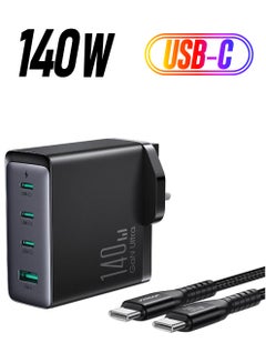 Fast Charger And Cable Set PD 140W 4-Port GaN Type-C Plug QC 3.0 USB C Laptop Adapter Compatible With MacBook Pro/Air, Dell XPS, iPhone 14/15,iPad Pro, Galaxy S23,Pixel 7,Steam Deck/Lenovo/ASUS Contains A 140W C-C Data Cable Black - pnsku/N53408825A/45/_/1738266525/f44b90e0-04c5-4938-bdeb-561b6c47d5d7