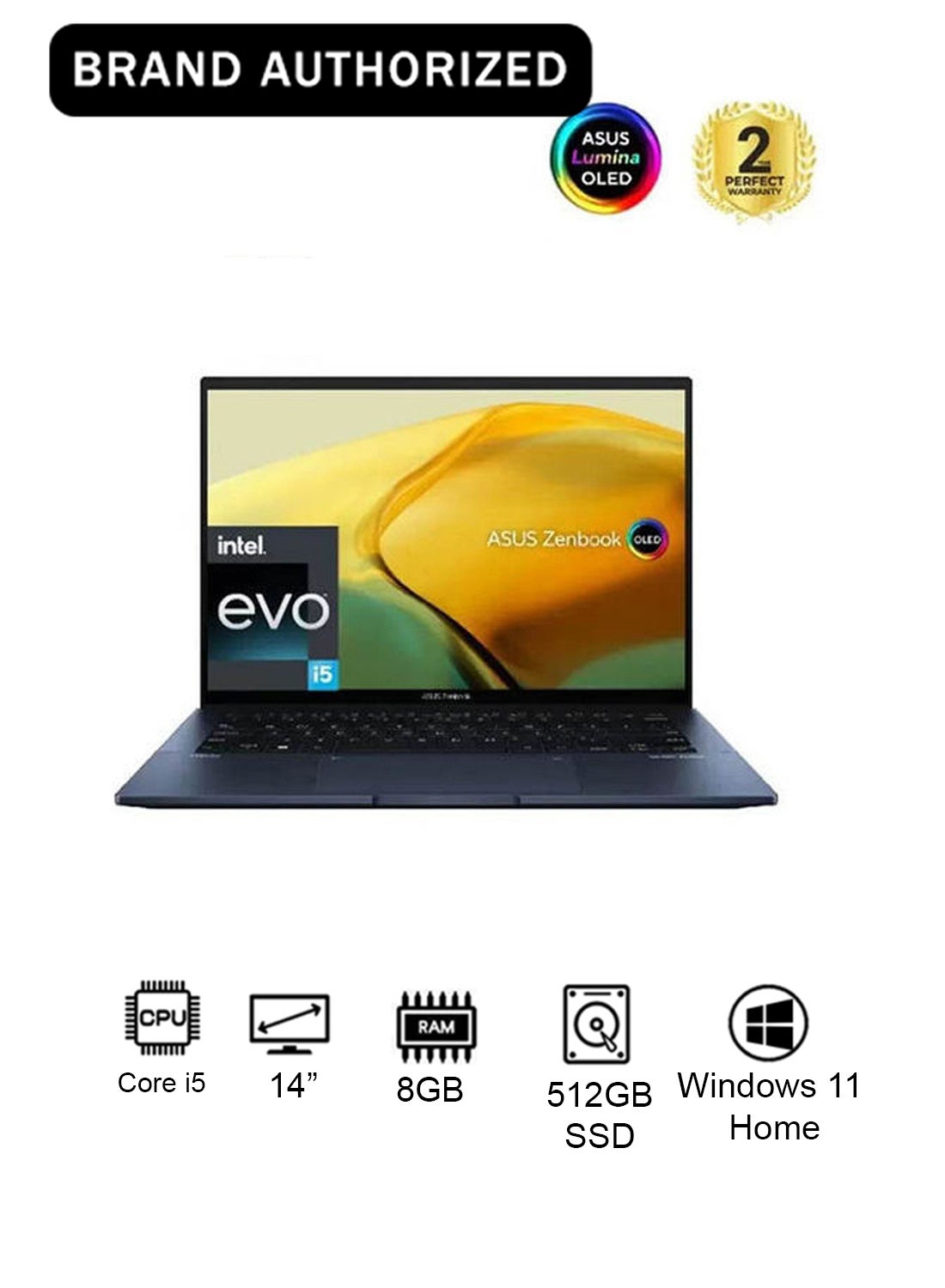 UX3402ZA-OLED005W Laptop With 14 Inch ASUS Core i5 Processor 8 gb Ram 512 tb SSD Intel Iris Xe Graphics Windows 11 English/Arabic Ponder Blue