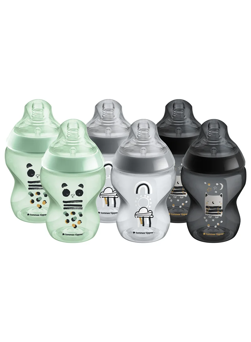 تومي تيبي Pack Of 6 Closer To Nature Baby Bottles, Slow-Flow Breast-Like Teat With Anti-Colic Valve 0 Months+, 260 ml Multicolor