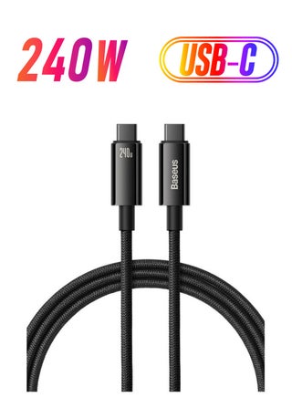 USB C Cable, 240W PD 3.1 5A QC 4.0 Fast Charging USB C to USB C Cable, Zinc Alloy Nylon Braided Type C to Type C Data Cable for iPhone 15 Series, Samsung S23 S21+S10 Note 10 iPad Pro MacBook Pro Pixel (1M) Black - pnsku/N53408959A/45/_/1738266634/593b8974-945d-4830-aaf7-b2e5111fa5a1
