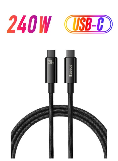 USB C Cable, 240W PD 3.1 5A QC 4.0 Fast Charging USB C to USB C Cable, Zinc Alloy Nylon Braided Type C to Type C Data Cable for iPhone 15 Series, Samsung S23 S21+S10 Note 10 iPad Pro MacBook Pro Pixel (1M) Black