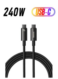 كابل USB C، 240 وات PD 3.1 5A QC 4.0 شحن سريع كابل USB C إلى USB C، كابل بيانات مجدول من النايلون من سبائك الزنك من النوع C إلى النوع C لسلسلة iPhone 15، وSamsung S23 S21+S10 Note 10 iPad Pro MacBook Pro Pixel (2M)