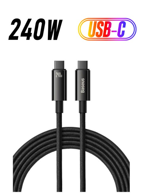 USB C Cable, 240W PD 3.1 5A QC 4.0 Fast Charging USB C to USB C Cable, Zinc Alloy Nylon Braided Type C to Type C Data Cable for iPhone 15 Series, Samsung S23 S21+S10 Note 10 iPad Pro MacBook Pro Pixel (3M) Black
