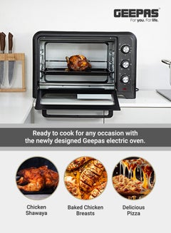 GEEPAS Electric Oven With Rotisserie Functions & Easy to Use Control Knobs, 6 Stages Heating Selector, 100-230 Degree Celsius Adjustable Temperature/Perfect For Roasting/Cooking Meat, Vegetables, Turkey, Lamb 42 L 2000 W GO4450N Black  - Image 3