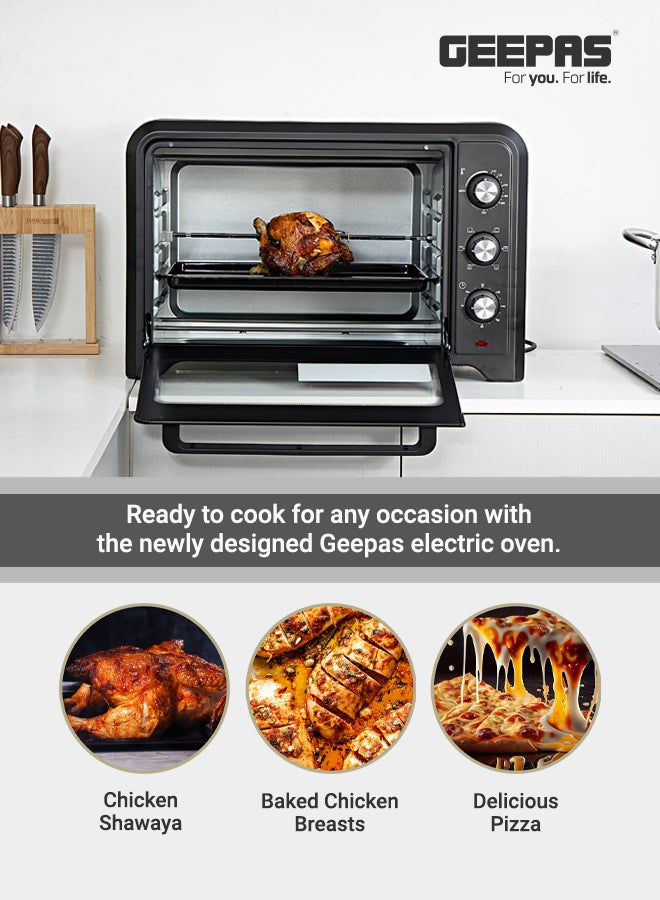 GEEPAS - Electric Oven With Rotisserie Functions & Easy to Use Control Knobs, 6 Stages Heating Selector, 100-230 Degree Celsius Adjustable Temperature/Perfect For Roasting/Cooking Meat, Vegetables, Turkey, Lamb 42 L 2000 W GO4450N Black - Image 1