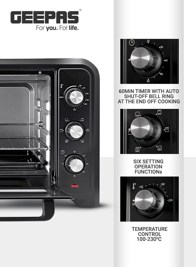 GEEPAS - Electric Oven With Rotisserie Functions & Easy to Use Control Knobs, 6 Stages Heating Selector, 100-230 Degree Celsius Adjustable Temperature/Perfect For Roasting/Cooking Meat, Vegetables, Turkey, Lamb 42 L 2000 W GO4450N Black - Image 1