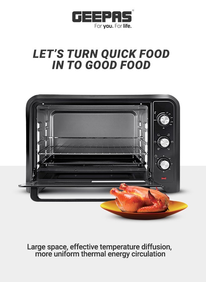 GEEPAS - Electric Oven With Rotisserie Functions & Easy to Use Control Knobs, 6 Stages Heating Selector, 100-230 Degree Celsius Adjustable Temperature/Perfect For Roasting/Cooking Meat, Vegetables, Turkey, Lamb 42 L 2000 W GO4450N Black - Image 1