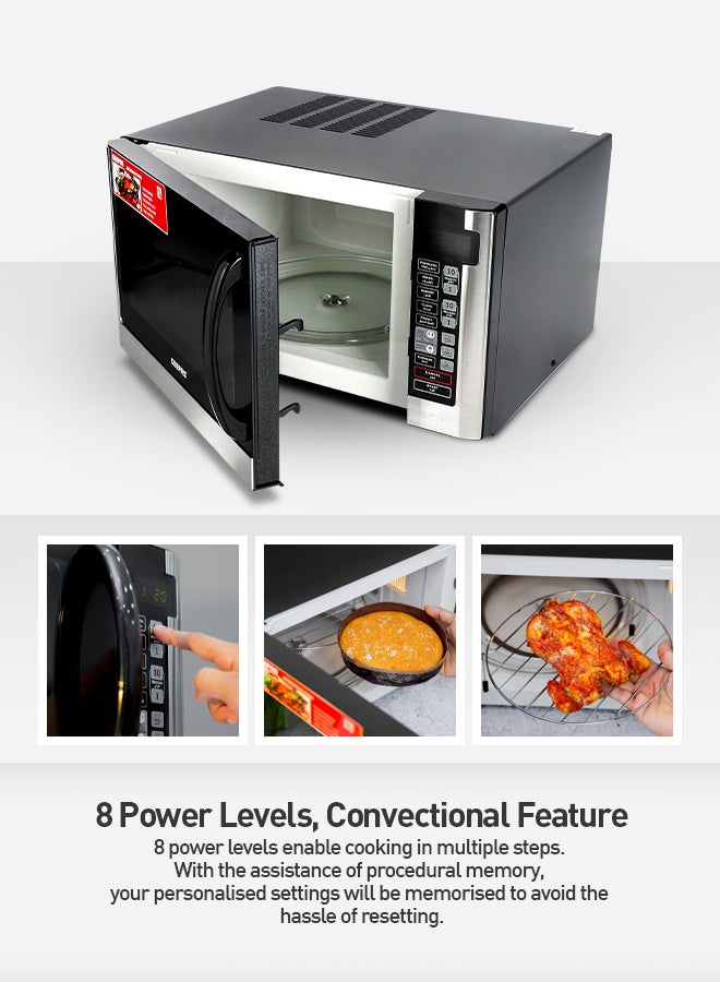 GEEPAS Digital Microwave Oven with Multiple Cooking Menus with Arabic Control Panel/Reheating & Defrost Function/8 Power Levels with Digital Display/Pull Handle Door, Easy to Operate/Child Safety Lock/Digital Controls 40 L 1500 W GMO1898-45LD Silver/Black  - Image 5