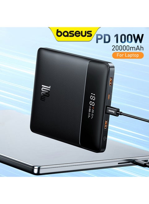 20000 mAh Laptop Power Bank, 100W Super Fast Charging Portable Charger Battery Pack with USB-C Digital Display, Slim Battery High-Density Version, 4 Outputs, Compatible with MacBook Pro/Air, Steam Deck, iPad, iPhone 16/15 Pro Max, Dell/HP Laptops, Samsung Galaxy S24/23 Ultra and More Matte Black